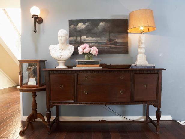 blue living room credenza