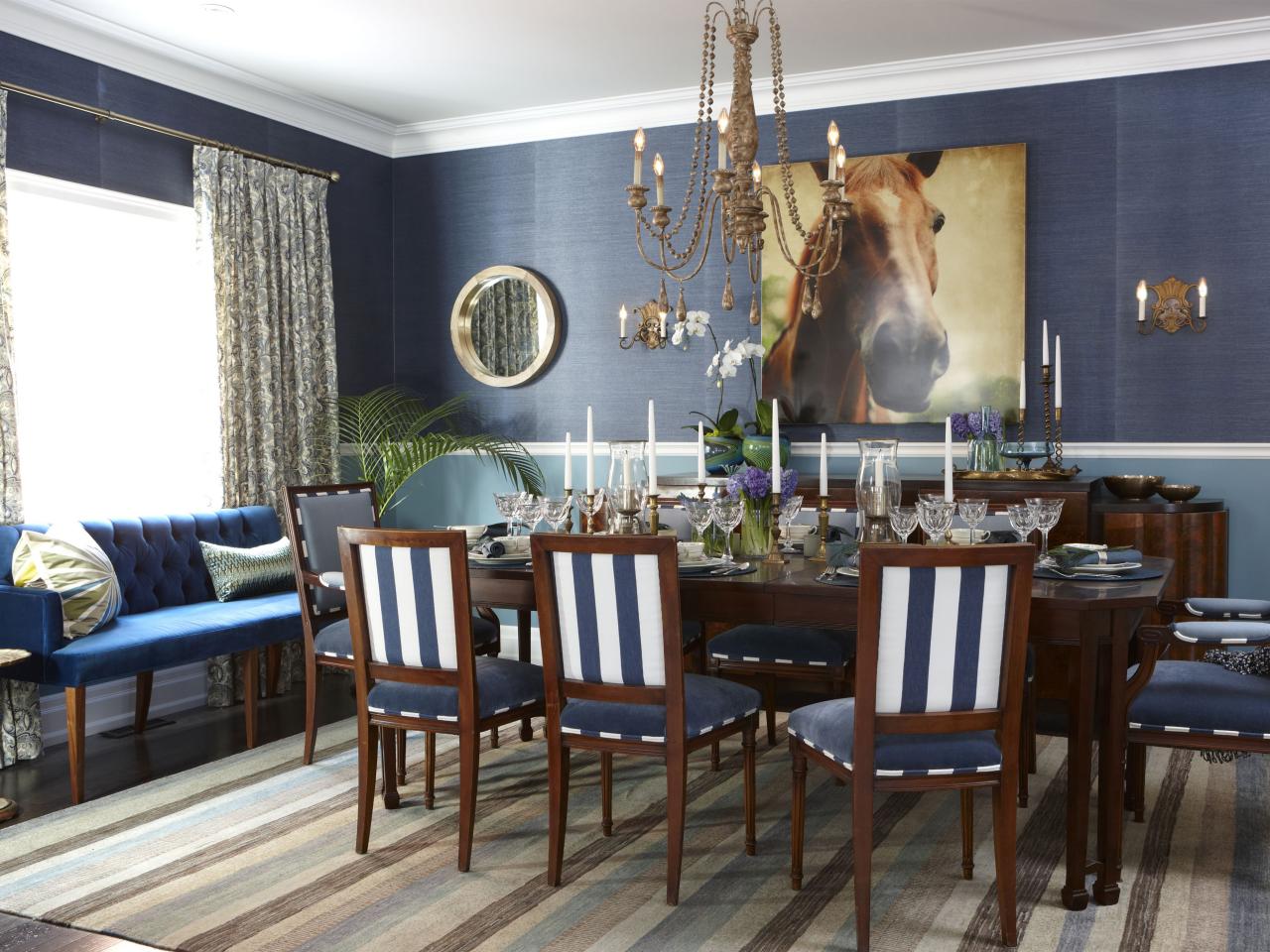 blue striped dining room chairs