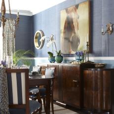 Bold Blue Dining Room With Art Deco Sideboard