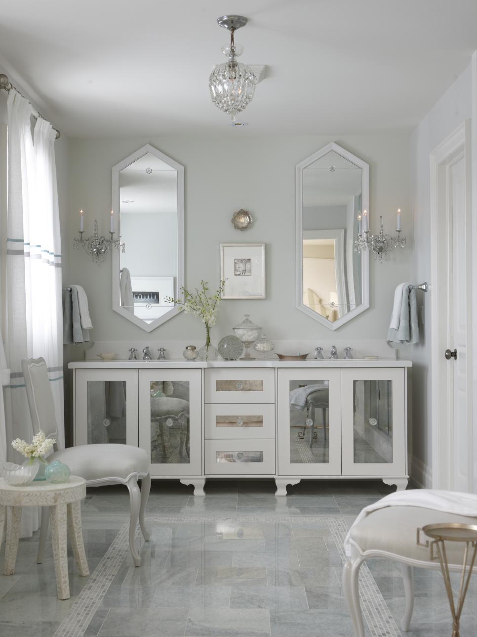 White Contemporary Bathroom With Double Vanity