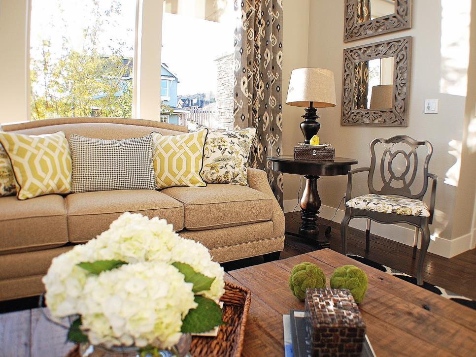 Transitional Living Room With Chartreuse Accents 