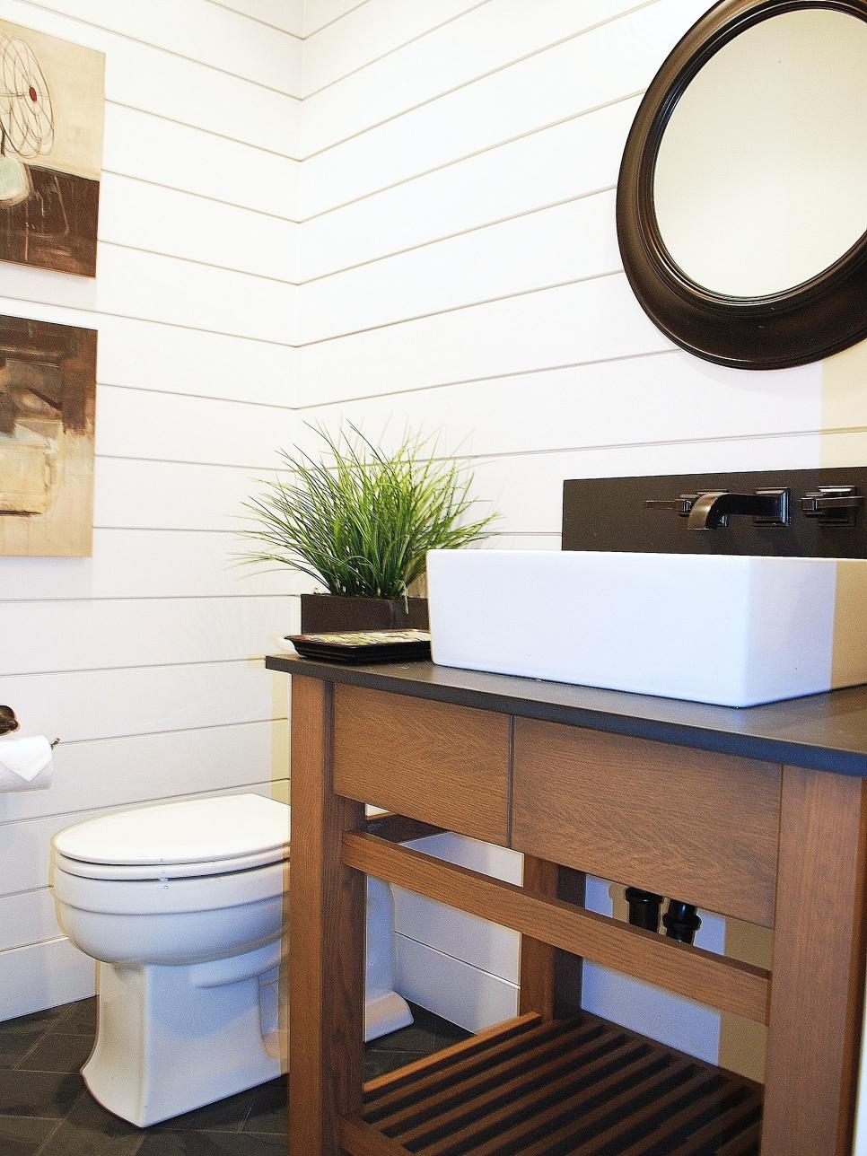 White Bathroom with wood vanity