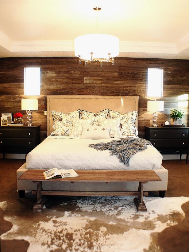 Rustic Bedroom With Wood Board Accent Wall | HGTV