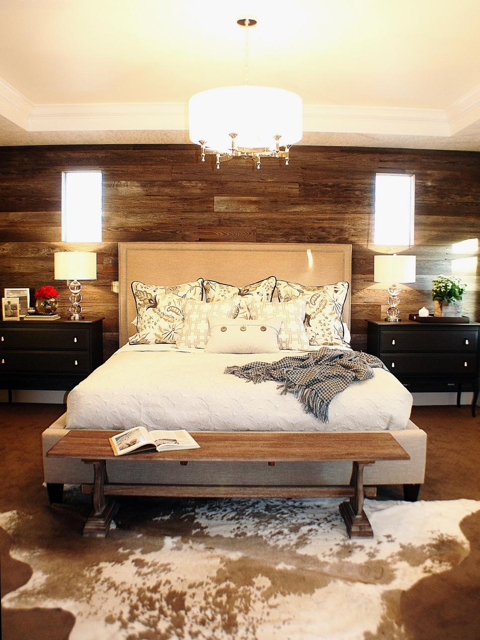 Rustic Bedroom With Wood Board Accent Wall 