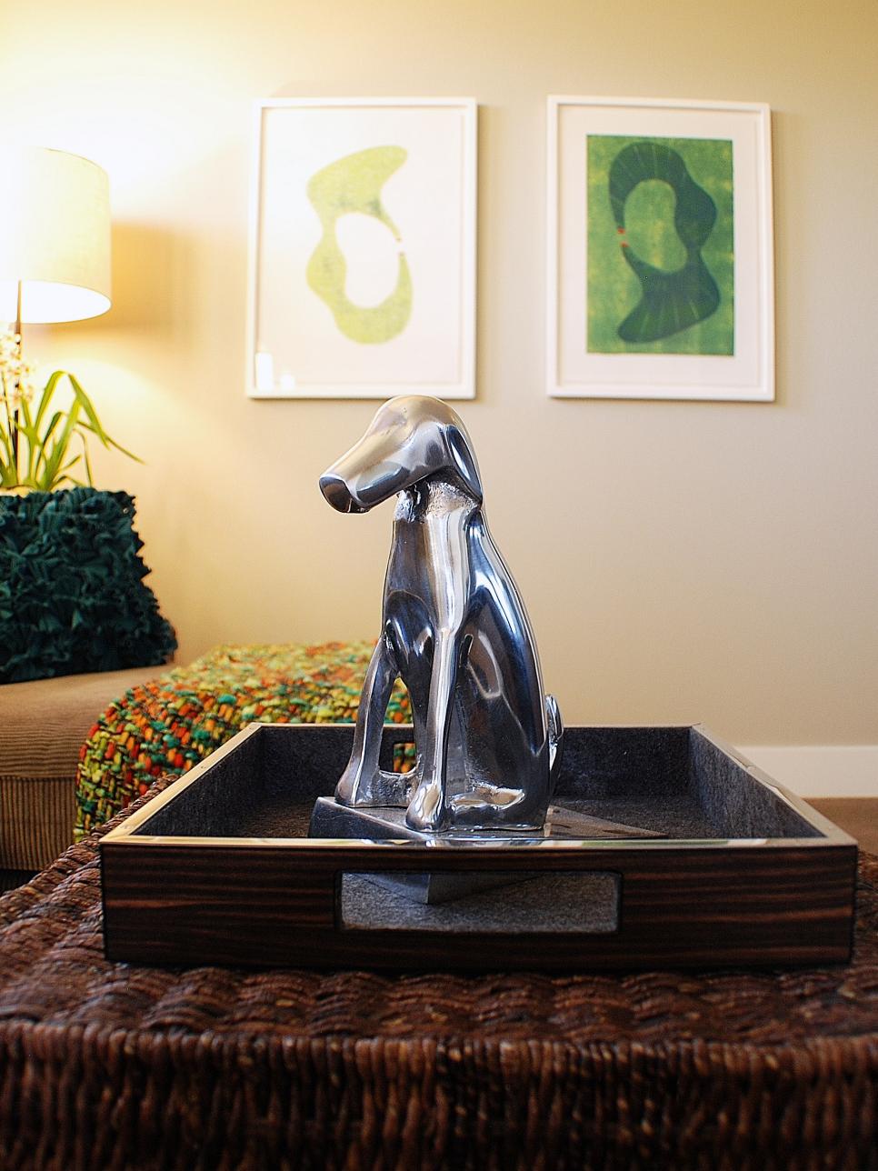 Coffee Table With Metallic Dog Sculpture 
