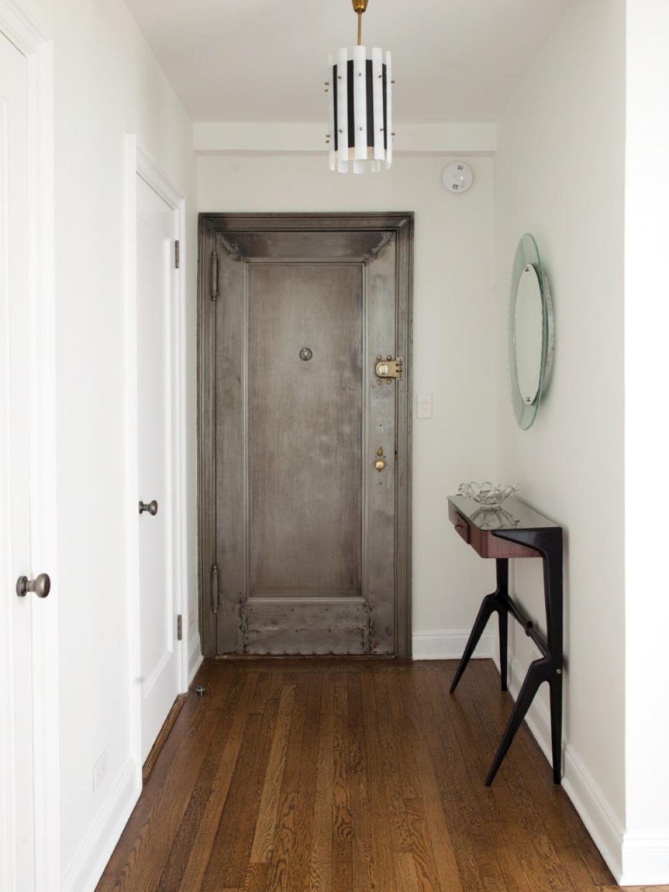 Modern Entryway With Vintage Gray Door