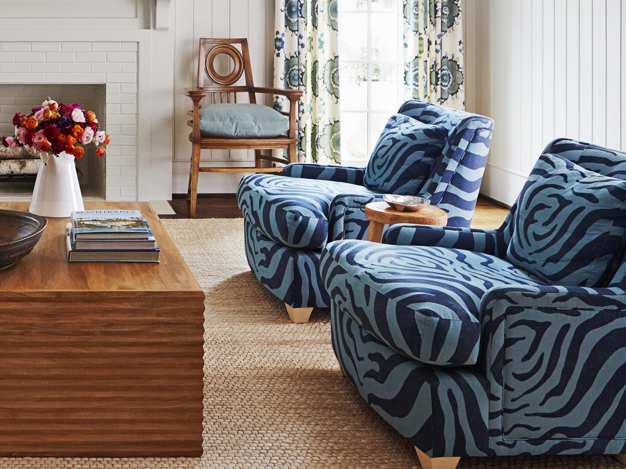 blue armchairs living room