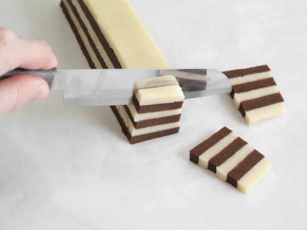 Cut cross sections of dough to 1/4-inch thickness.