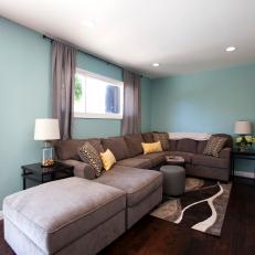 Contemporary Blue Living Room With Gray Sectional 