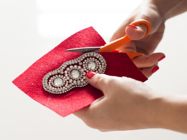 After glue has fully dried, cut around your custom-made rhinestone headpiece.