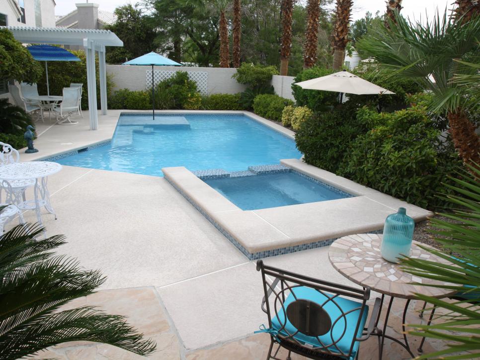 Pool With Blue Quartz Interior and Glass Tile