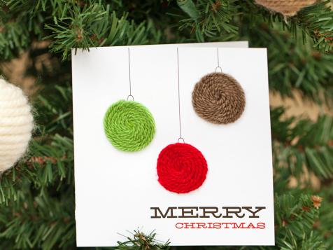 Yarn-Embellished Holiday Ornament Card