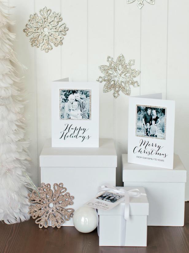 White and Glitter Christmas Card Display on Boxes White and Glitter Christmas Card Display on Boxes