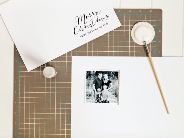 Gluiing Glitter Edges on Handmade Holiday Photo Card
