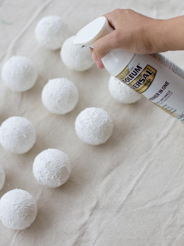 Spray Painting Styrofoam Balls in White