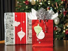 Paper ornaments on red and white gifts