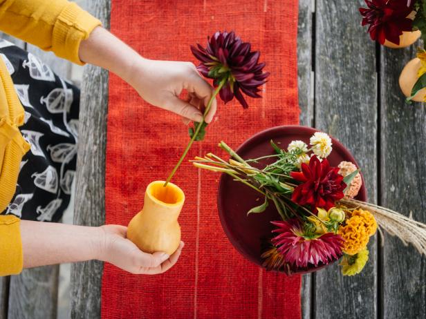 Fill Butternut Squash Vase with Colorful Flowers