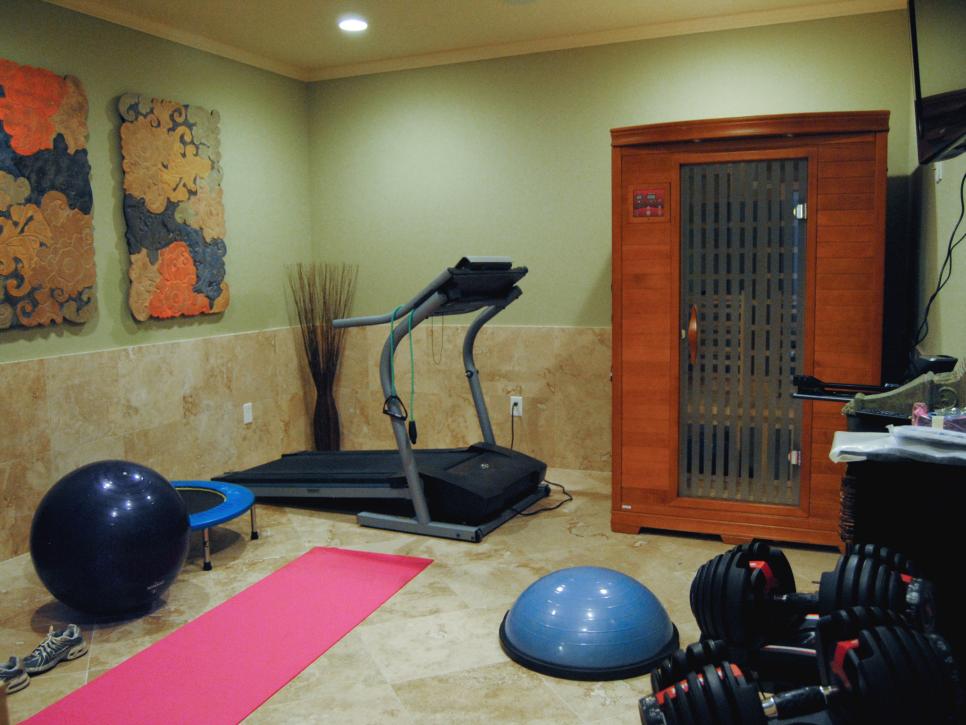Home Gym and Sauna With Tile Floor