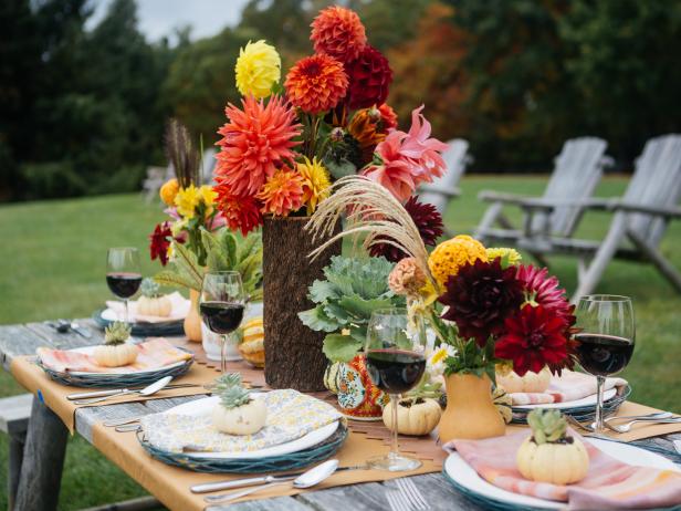 Outdoor Table with Fall Centerpiece and Table Setting Outdoor Table with Fall Centerpiece and Table Setting