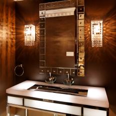 Brown Contemporary Bathroom With Glass Wall Sconces