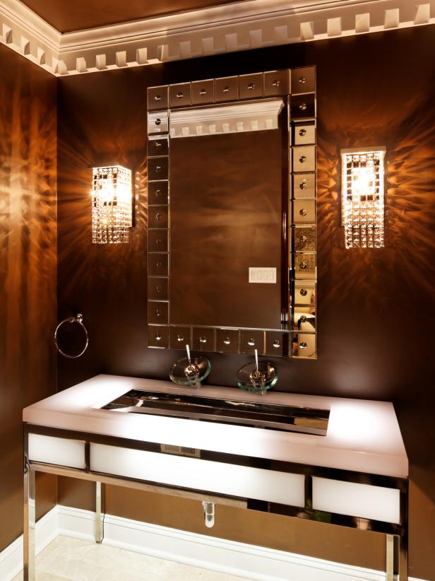 Brown Contemporary Bathroom With Glass Wall Sconces Brown Contemporary Bathroom With Glass Wall Sconces