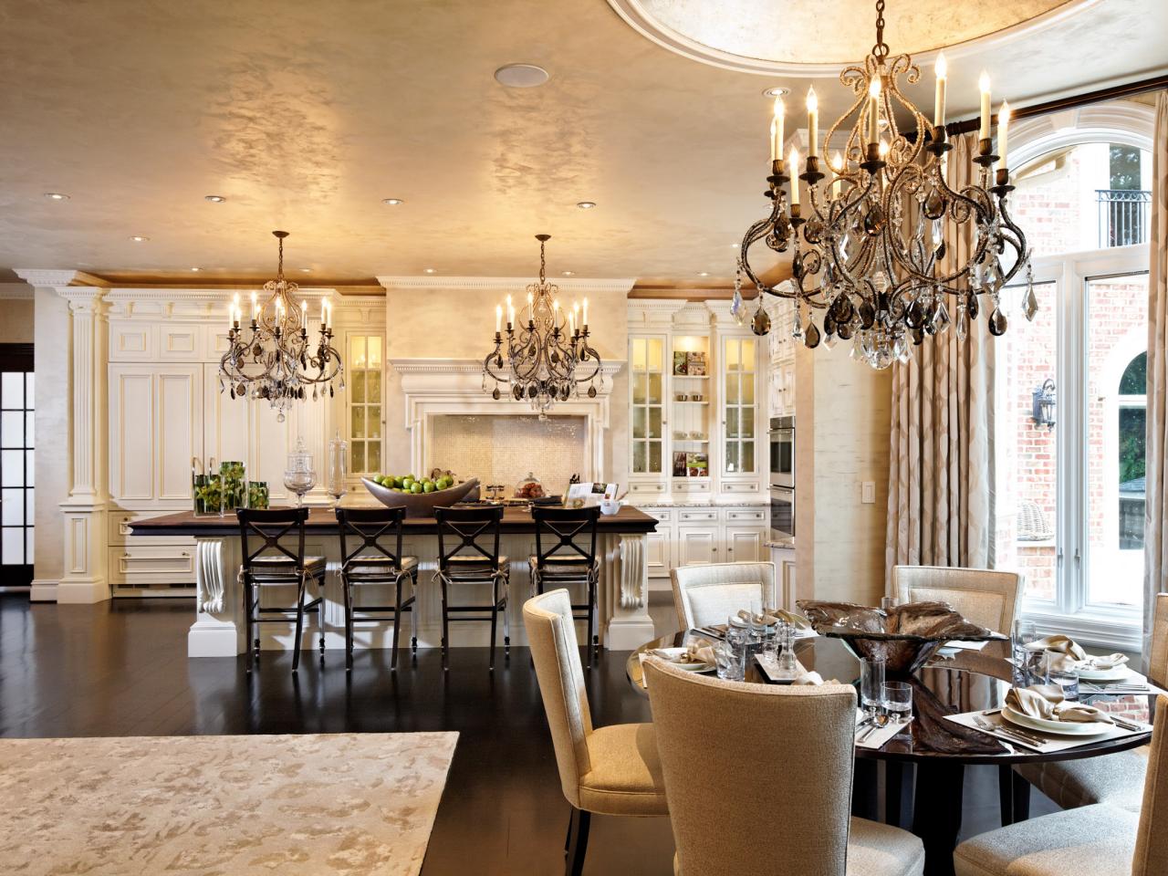 chandelier above kitchen table