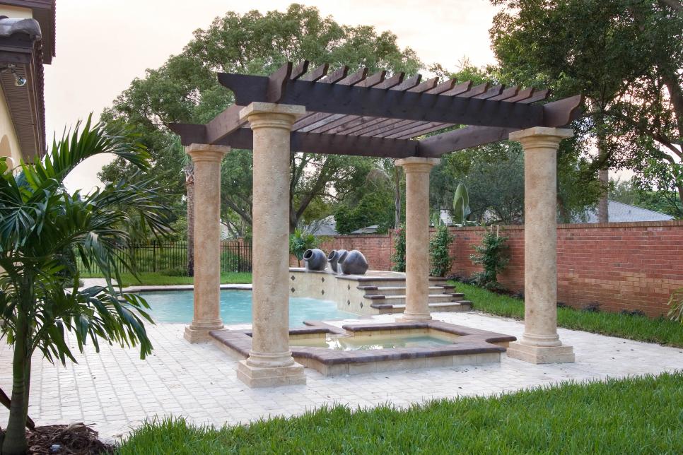 Mediterranean-Style Hardscaping and Hot Tub