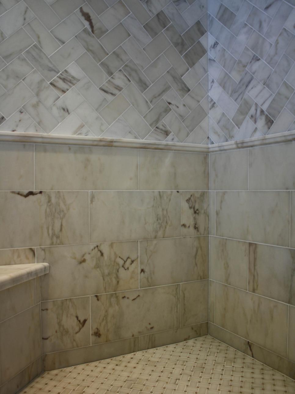 Neutral Marble Shower With Built-In Seat