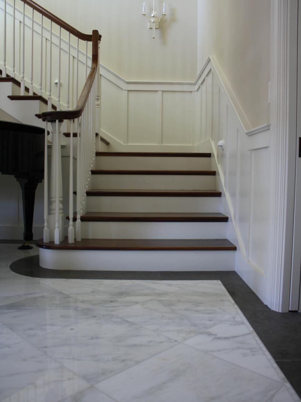 Traditional White Foyer With Marble Flooring