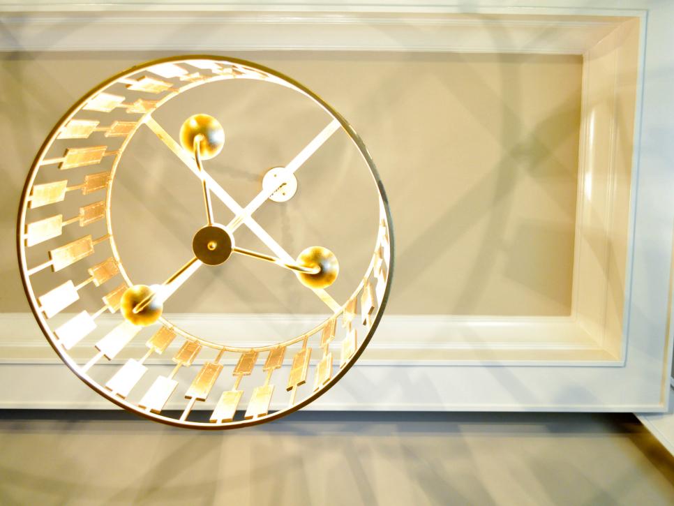 Gold Chandelier with Geometric Drum Shade 