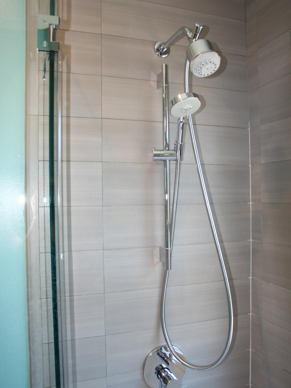 Dual-Head Shower in Contemporary Gray Bathroom