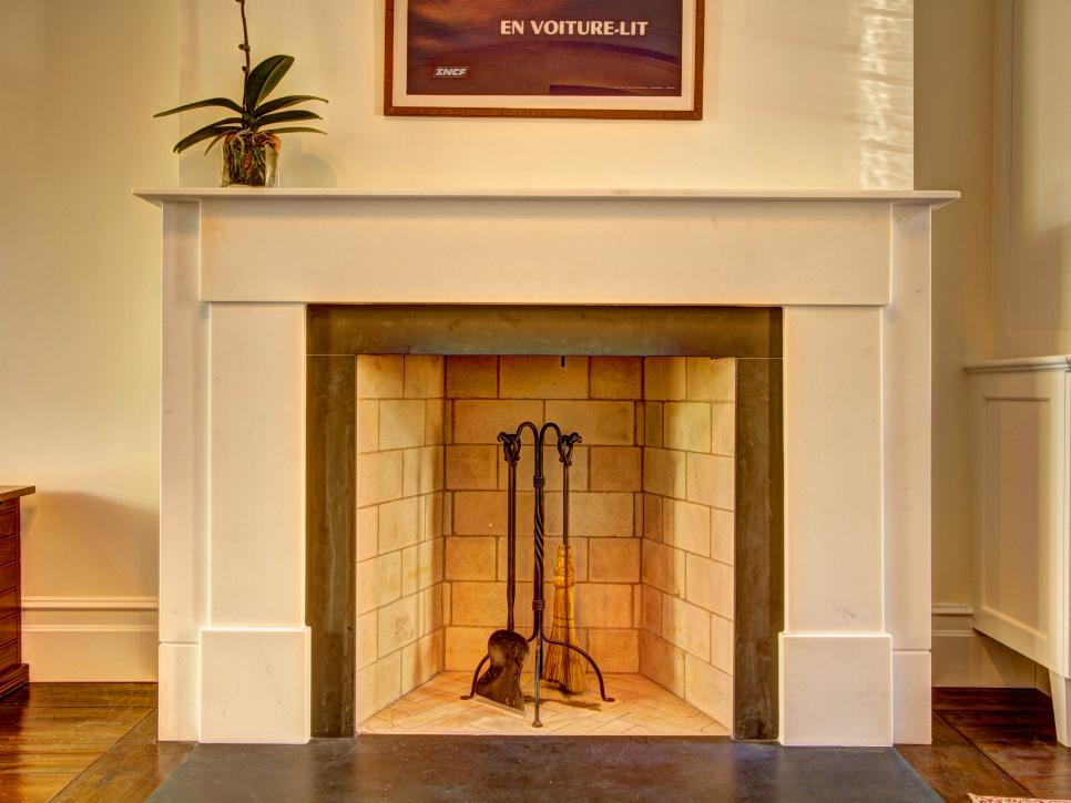 Wood-Burning Fireplace with Marble Mantel