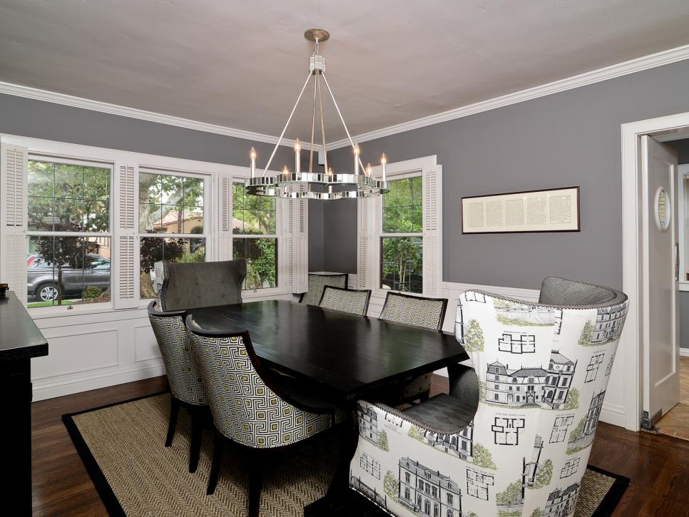 Gray Dining Room With Wingback Dining Chairs