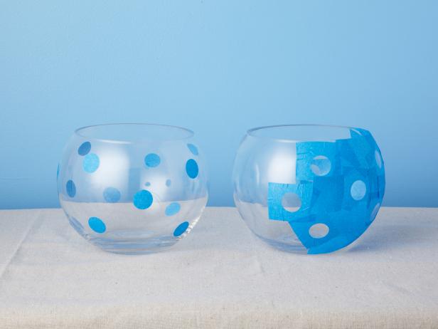 Painters Tape Used to Created Frosted Glass Vases