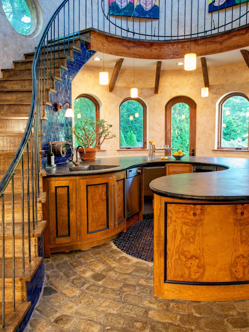 Eclectic Semi-Circular Bar With Arched Windows