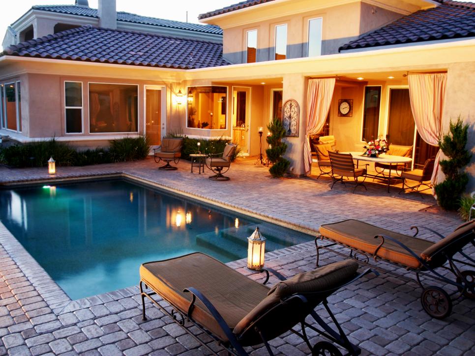 Mediterranean Stone Pool-Side Patio and Outdoor Room