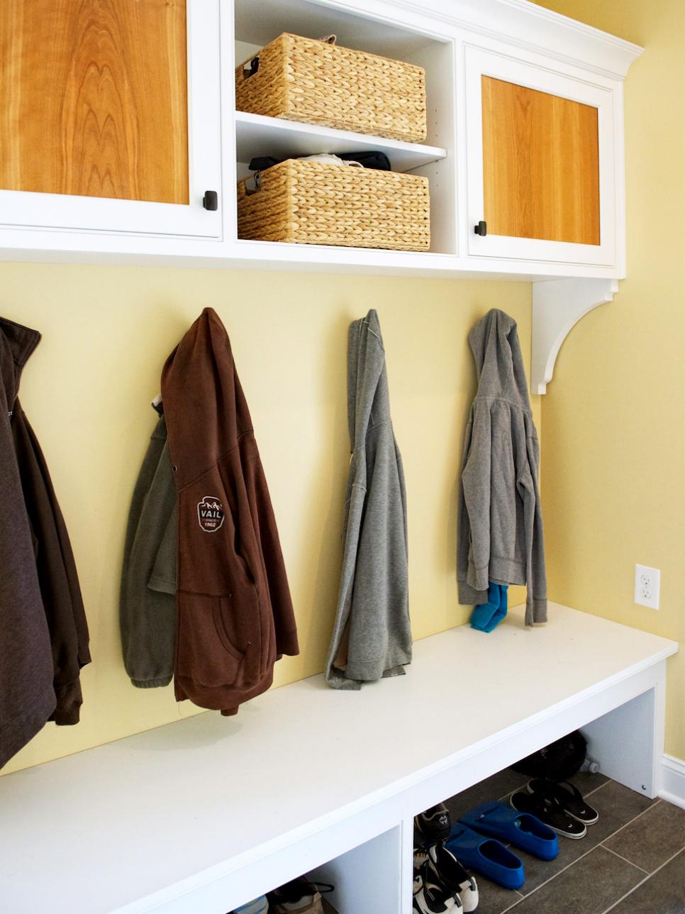 Mudroom With Bench, Hooks and Wall-Mounted Storage Mudroom With Bench, Hooks and Wall-Mounted Storage