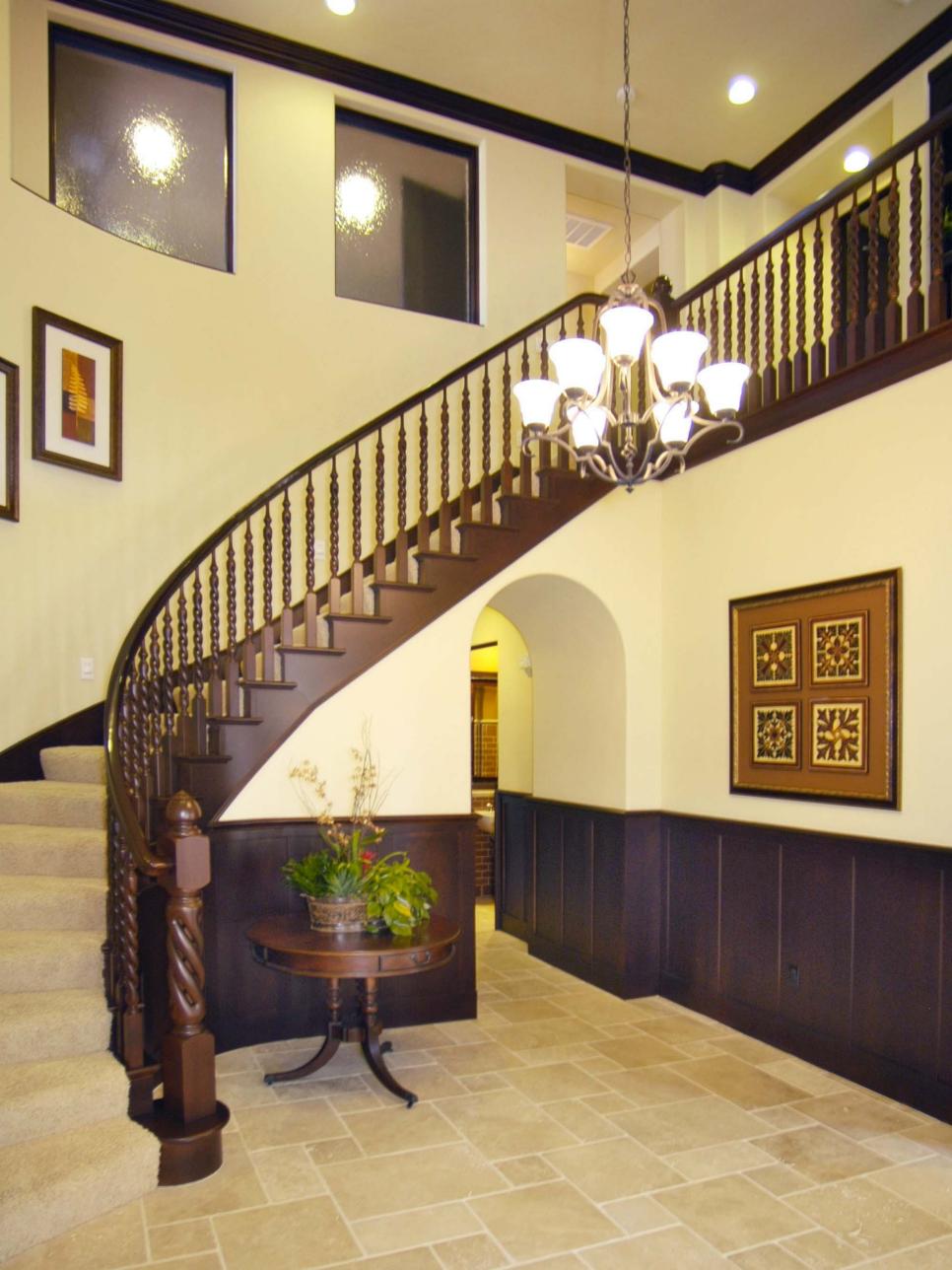 Transitional Spiral Staircase and Landing Transitional Foyer With Spiral Staircase