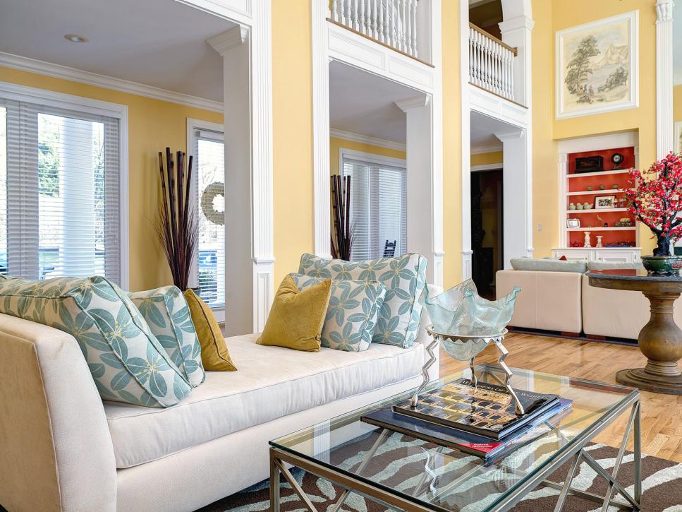 Yellow Cathedral-Style Living Room 