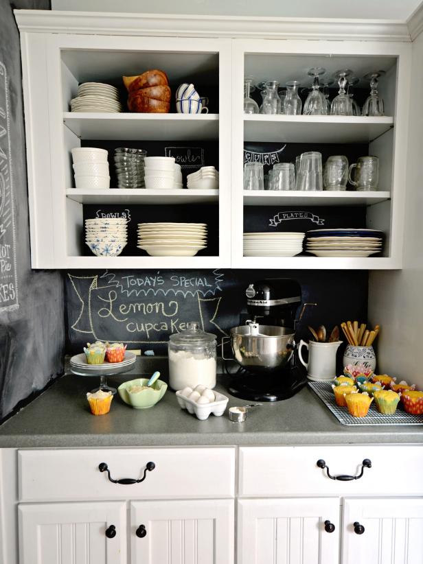 Open Shelving with Chalk Backsplash Open Shelving with Chalk Backsplash