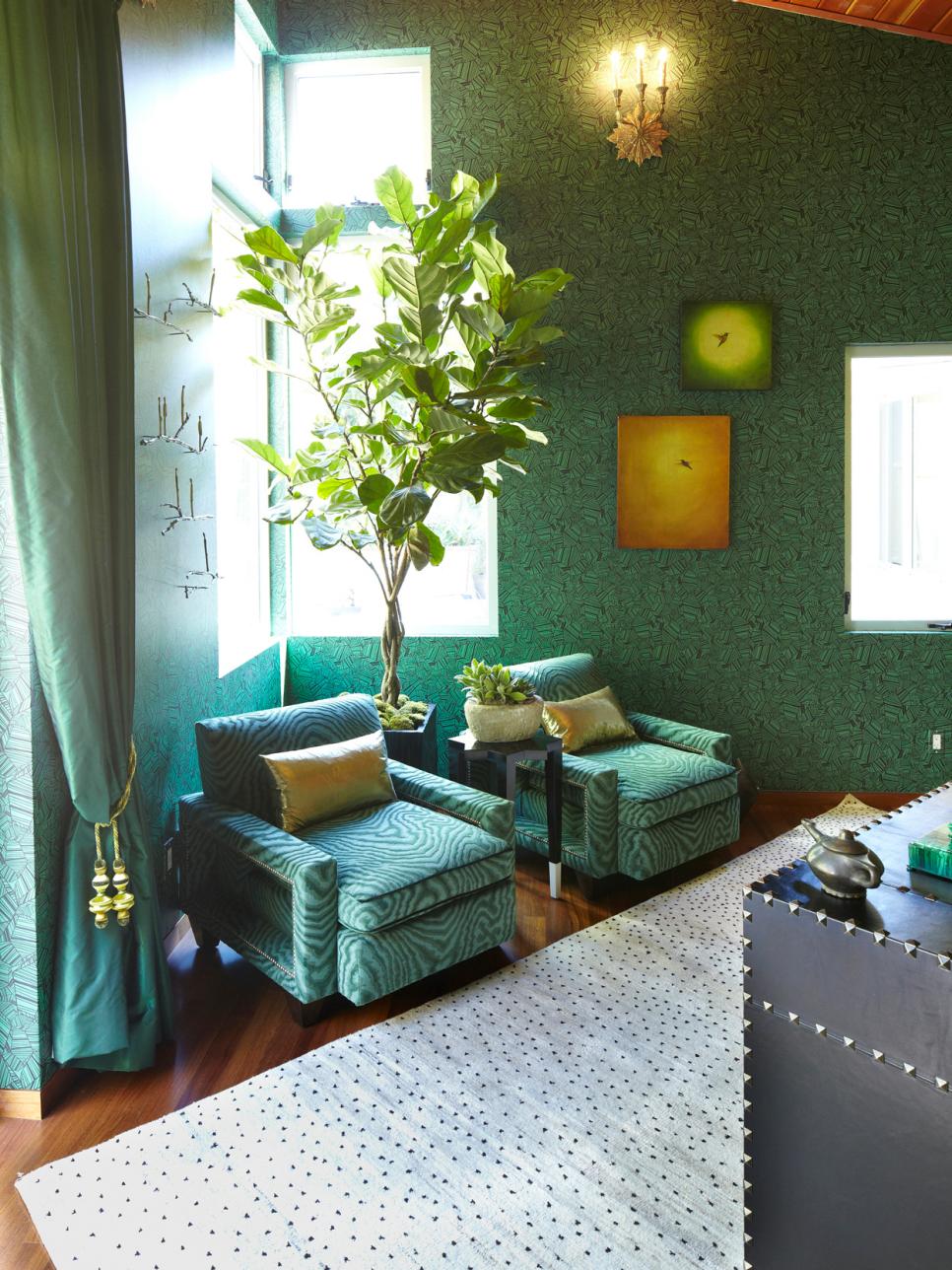 Eclectic Green Sitting Area