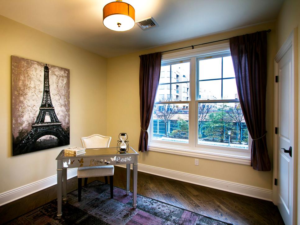 Contemporary Home Office With Eiffel Tower Artwork