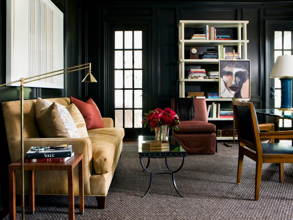 Eclectic Living Room With Black Walls 