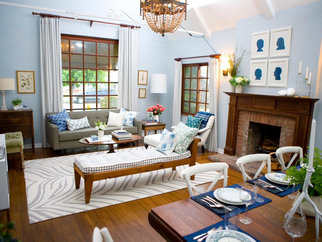 eclectic light blue living room decor