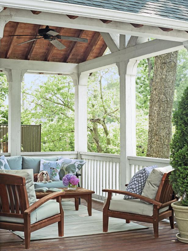 Brown and White Porch With Ceiling Fan Brown and White Porch With Ceiling Fan