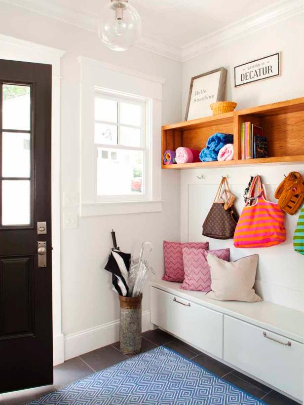 Eclectic Mudroom With Bench Storage Eclectic Mudroom With Bench Storage
