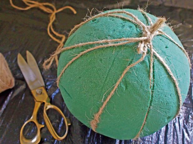 Tie Twine Around Foam Sphere Tie Twine Around Foam Sphere