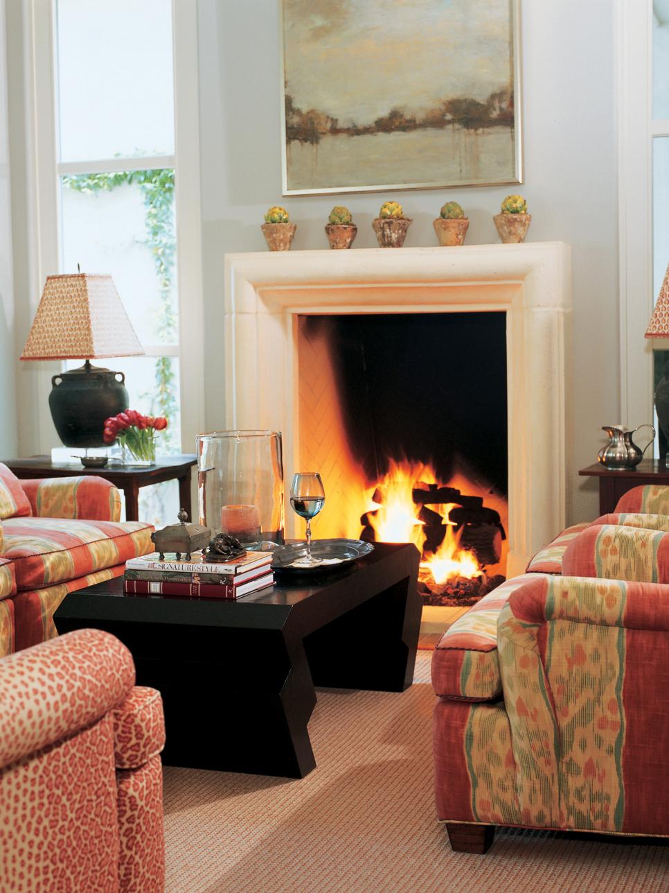Neutral Traditional Living Room WIth Fireplace