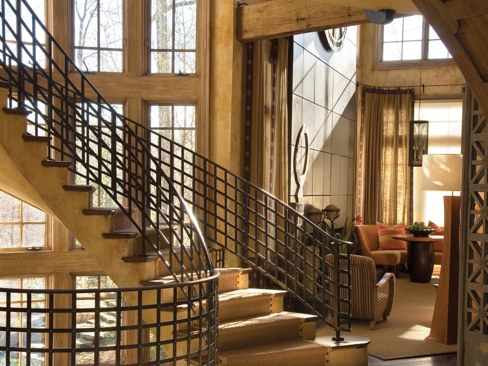 Spiral Staircase and Living Room
