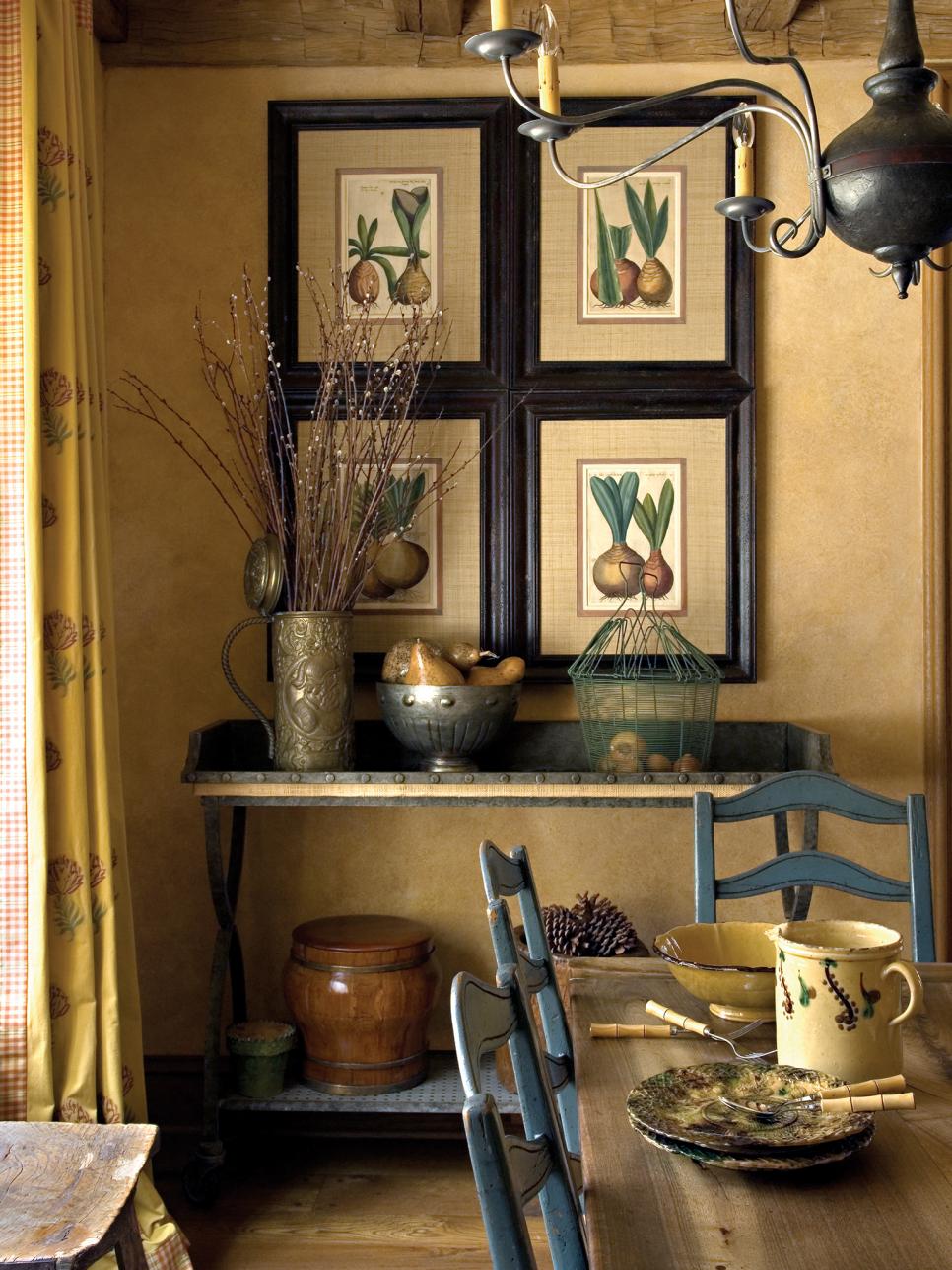 Neutral Dining Area With Botanical Drawings